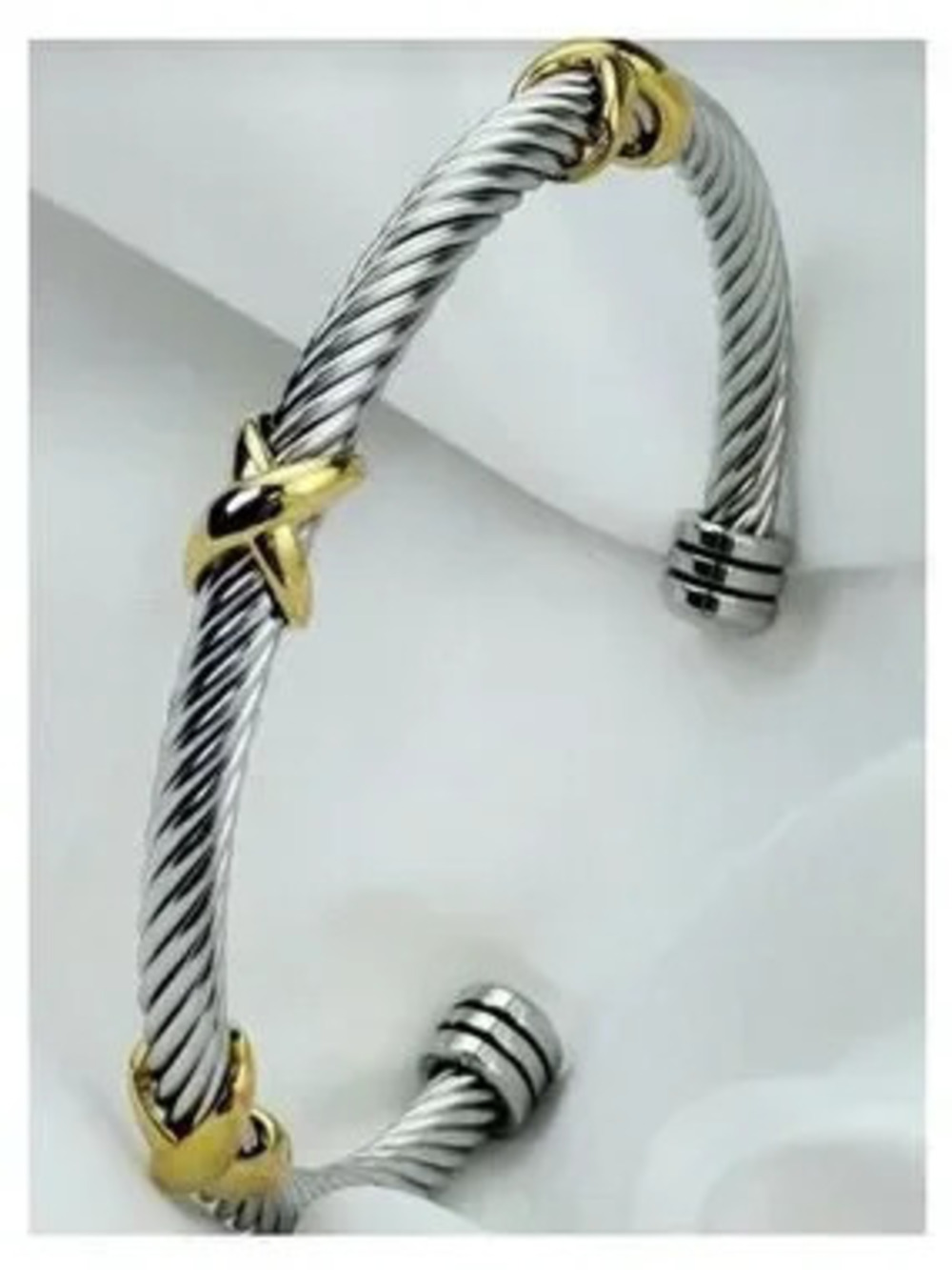 Two-Tone Silver and Gold Cable Cuff Bracelet
